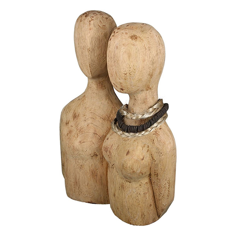 Sculptuur "PAIR" natuurlijke kleur gemaakt van mangohout, met ketting op een houten voet, hoogte 37cm, raamdecoratie, sieradendecoratie