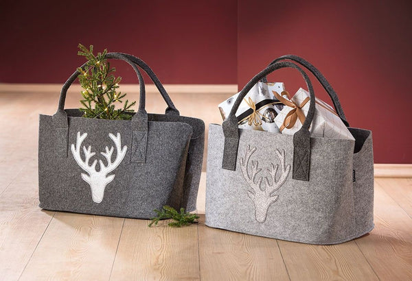 Handgemaakte vilten tas "Deer Glitter" | Robuust met elegant glitterontwerp - 20x40x26 cm kerstmis