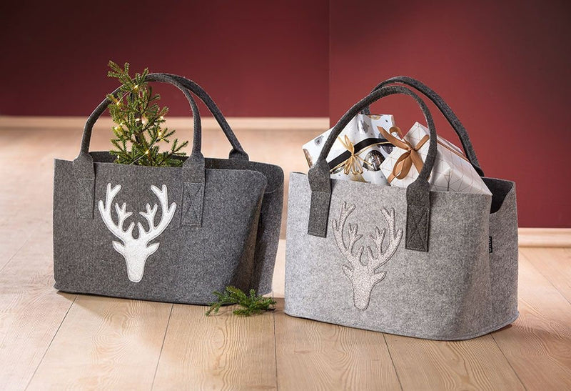 Handmade felt bag "Deer Glitter" | Robust with elegant glitter design - 20x40x26 cm Christmas Xmas