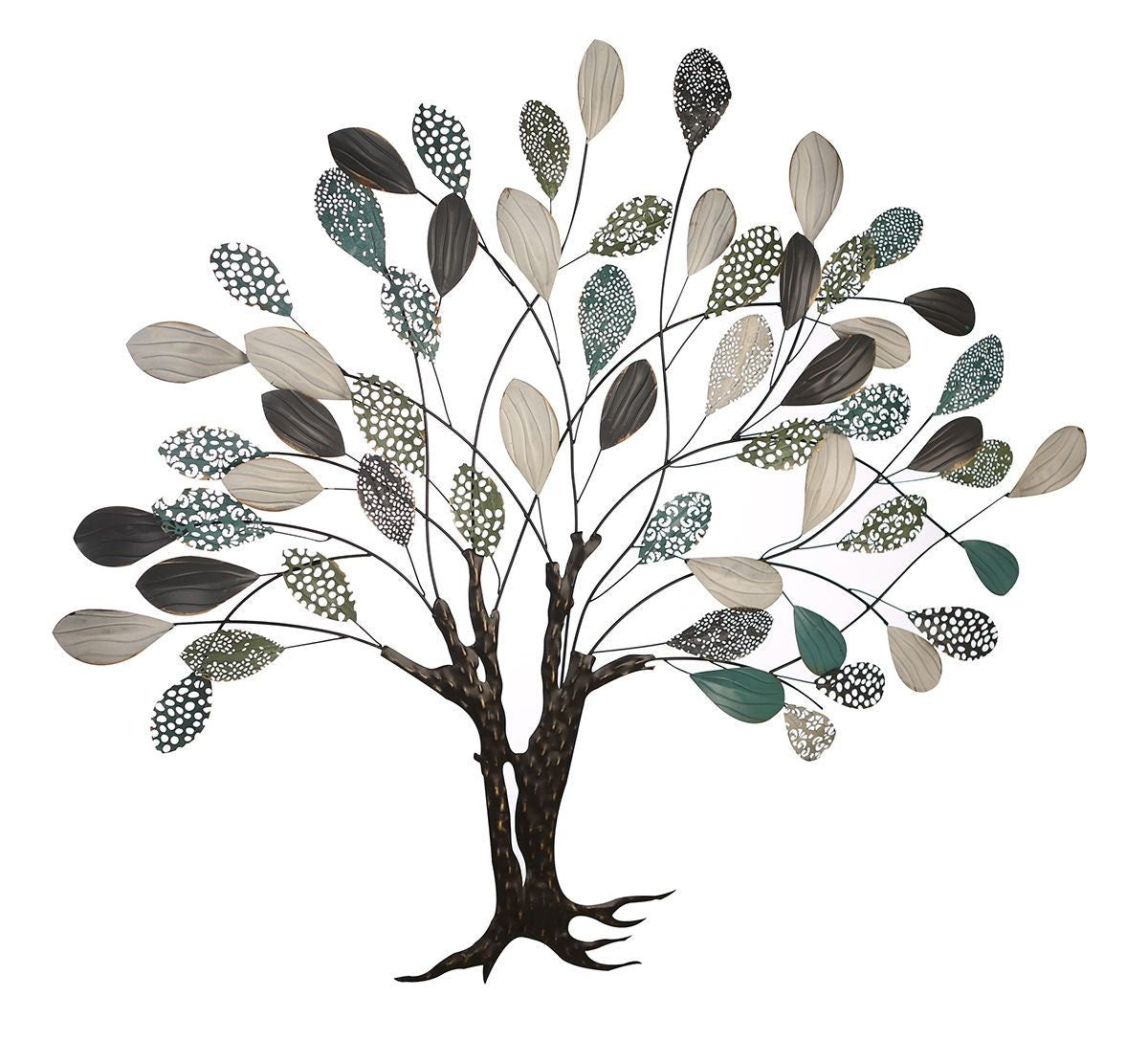 BOOM wanddecoratie - 3D metalen decoratie met bladobjecten en levensboomoptiek