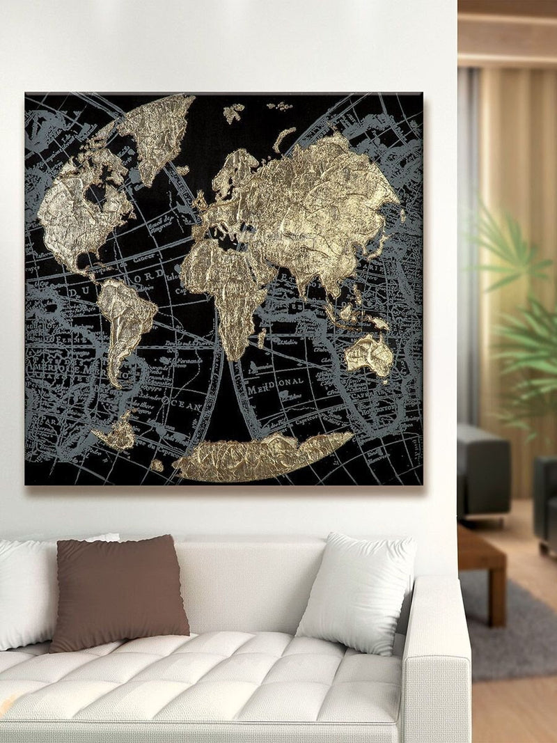 Golden Earth - Handgemaltes Gemälde in Goldfarben, Schwarz und Grau auf Leinwand  90x90cm