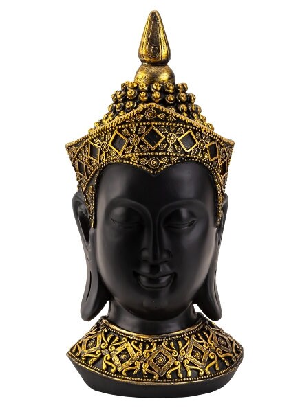 Boeddha hoofd spaarpot zwart met gouden kap Hoogte 33cm