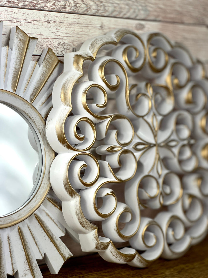 Mex set van 3 decoratieve wandspiegels Ø 25 cm spiegel wanddecoratie wanddecoratie landhuis oosterse stijl goud/wit
