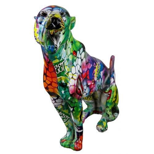 Cheetah in "Street Art" zittend veelkleurig Artiest Hoogte 28cm