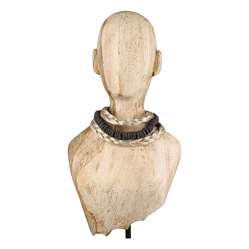 Set van 2 sculpturen "Sienna" natuurlijke kleur gemaakt van mangohout, met ketting op houten voet hoogte 45cm etalage decoratie sieraden decoratie