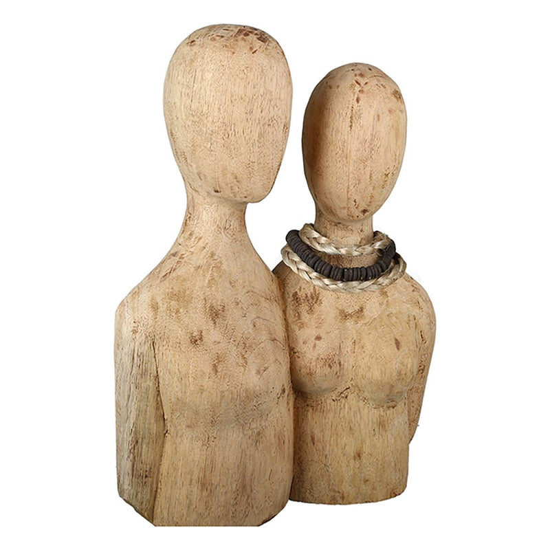 Sculptuur "PAIR" natuurlijke kleur gemaakt van mangohout, met ketting op een houten voet, hoogte 37cm, raamdecoratie, sieradendecoratie