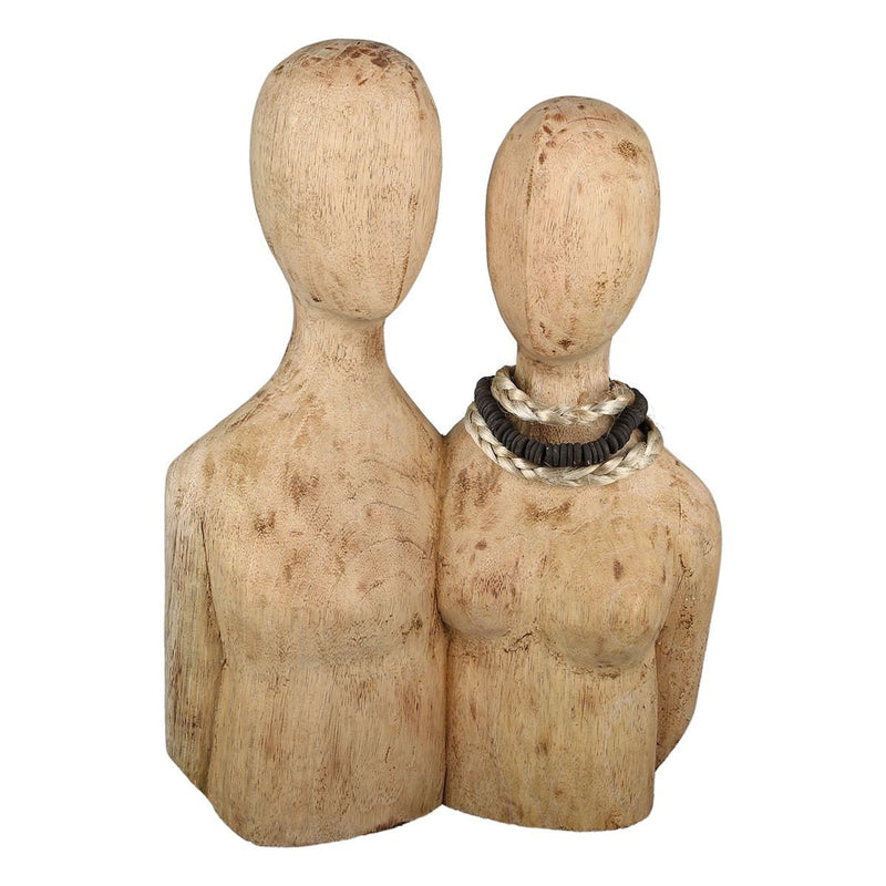 Sculptuur "PAIR" natuurlijke kleur gemaakt van mangohout, met ketting op een houten voet, hoogte 37cm, raamdecoratie, sieradendecoratie