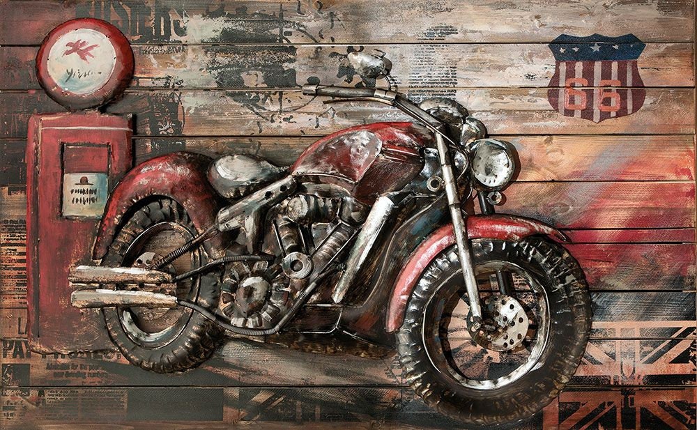 3D Holz Metall Bild Red Beast 120x80cm Handarbeit Kunstobjekt