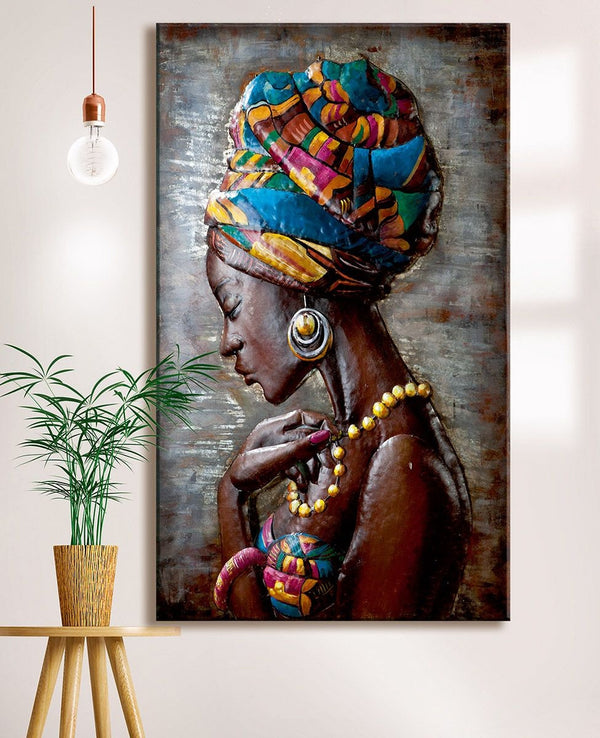 3D Metall Bild Maleika Kunstobjekt Handarbeit 120x80cm Schönheit Afrikanische Frau