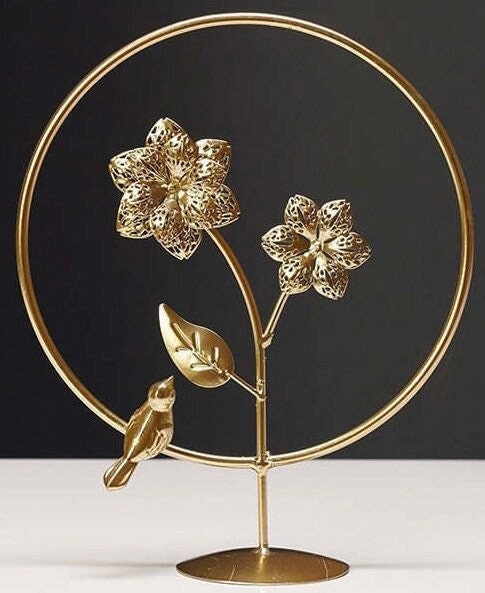 MF Megafuchs Metalldeko "CURAX" Vogel Blumen Skulptur Deko in goldfarben Ornament Dekoration