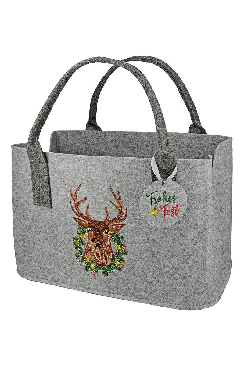 Vilten tas DEER Happy Holidays draagtas, handtas, cadeau, boodschappentas, Kerstmis, rendieren vilten Kerstmis