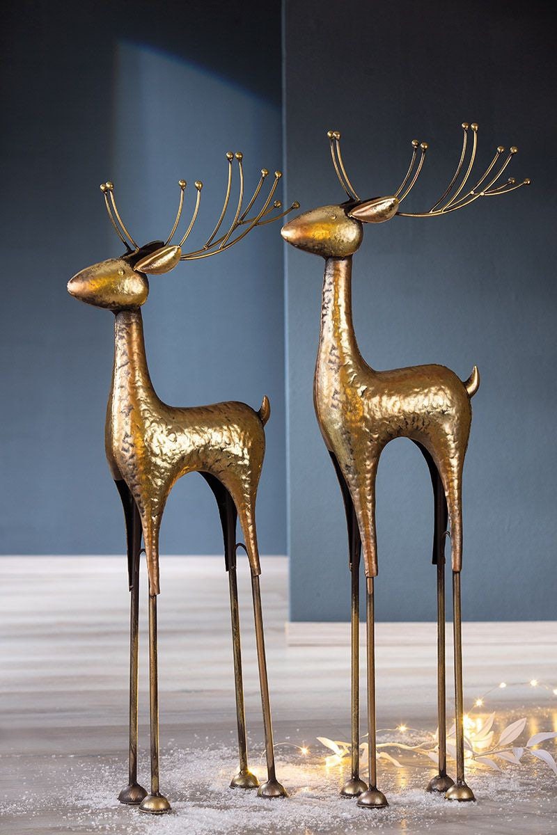 Set of 2 deer Knut made of metal noble design, worked in detail antique gold-colored hand-made