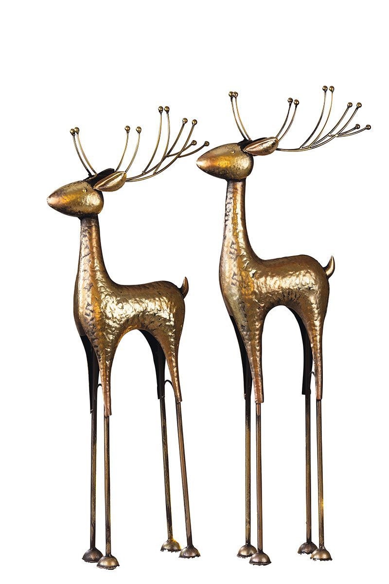 Set of 2 deer Knut made of metal noble design, worked in detail antique gold-colored hand-made