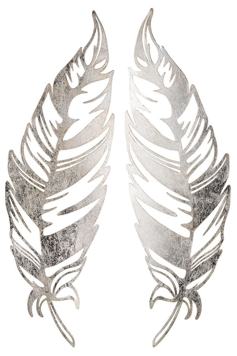 2er Set 3D Wanddekoration Feder Wandrelief Wanddekoration Metallbild champagnerfarben Höhe 70cm
