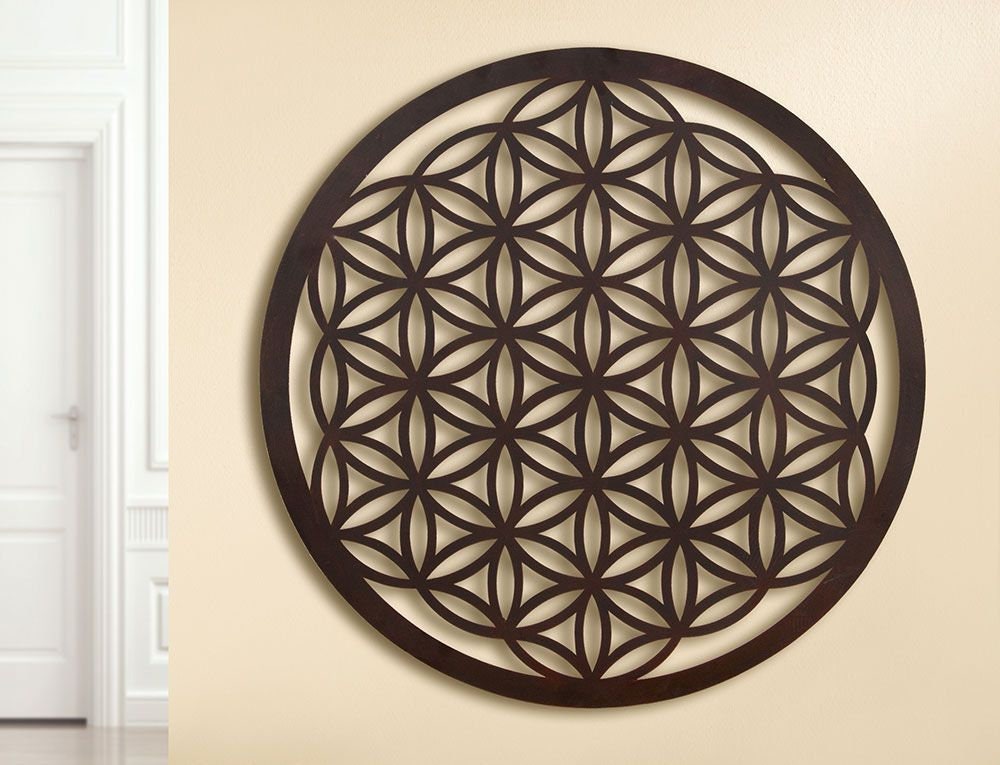 Lebensblume in Braun Rundes Metallbild handgefertigt von Gilde 60cm
