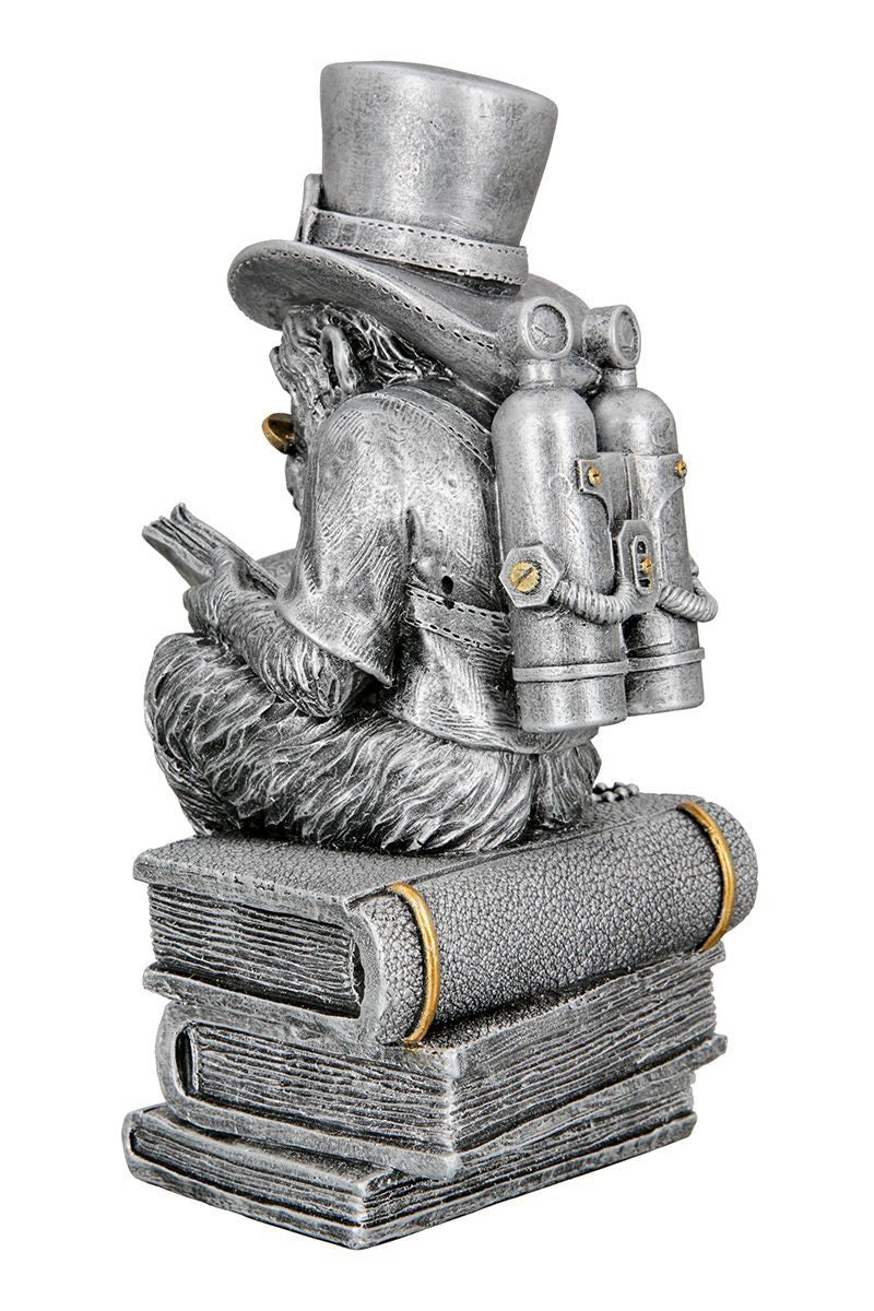 Skulptur Steampunk Reading Ape Antike Silber- und Kupferfarbenes Kunstwerk