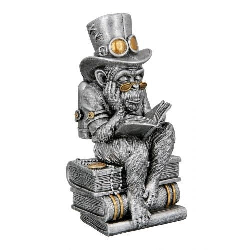 Skulptur Lesender AFFE mit Buch Steampunk reading ape