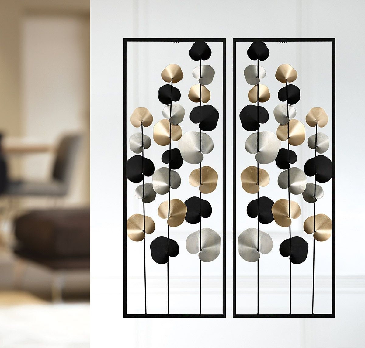 2-er Set Qualitäts Wandrelief "Ranken" – Stilvolle Akzente in Schwarz, Gold und Silber