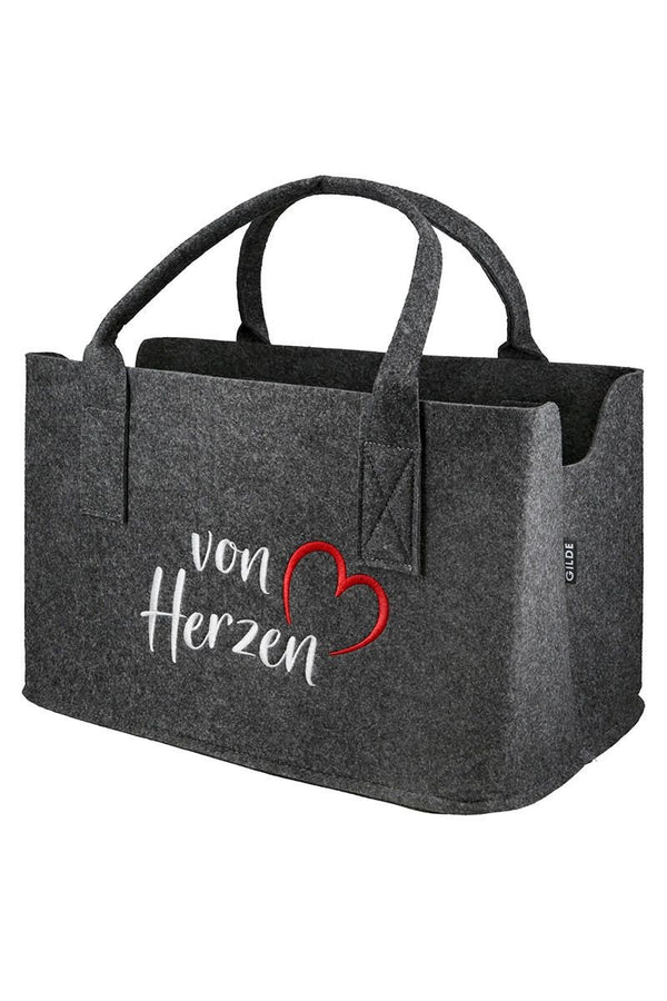 MF Filztasche Von Herzen Shopper Tragetasche, Handtasche, Geschenk, Einkaufstasche, Romantiker, Herz Verliebte 40cm Filz