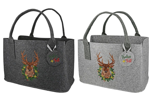 Vilten tas DEER Happy Holidays draagtas, handtas, cadeau, boodschappentas, Kerstmis, rendieren vilten Kerstmis