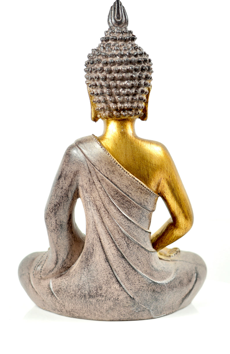 Buddha Figur Yoga Meditation in Gold / Grau Höhe 26cm