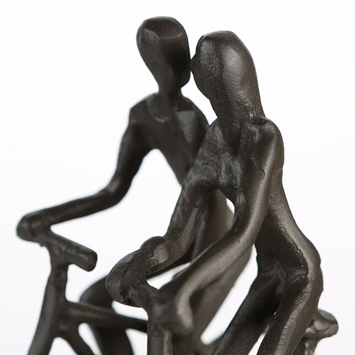 Exclusive Skulptur "Rad Tour" Radfahrer Pärchen Figuren Dekofigur aus Eisen brüniert Geschenkidee für jeden Romantiker mit Spruchanhänger