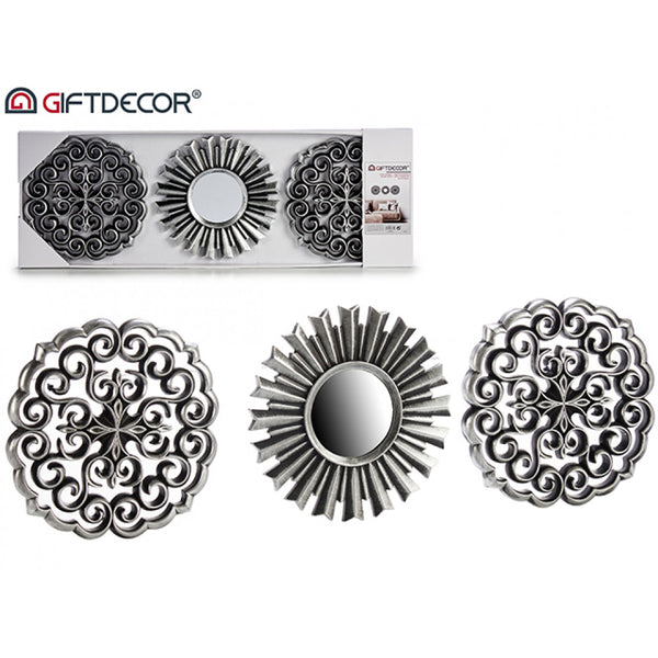 Mex set van 3 decoratieve wandspiegels Ø 25 cm spiegel wanddecoratie wanddecoratie landhuis oosterse stijl zilvertinten