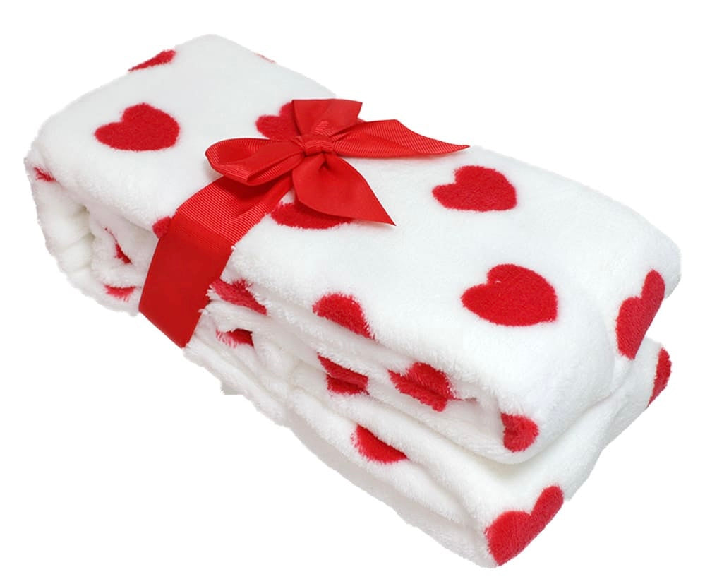 Plush teddy bear with heart with fleece blanket 90x75cm bear