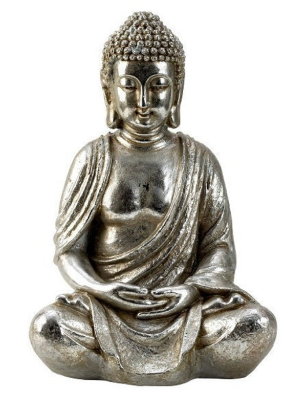 Meditierender Buddha Yoga Figur in Silber Höhe 48cm