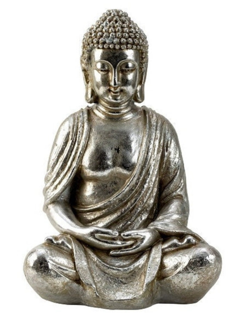 Meditierender Buddha Yoga Figur in Silber Höhe 48cm