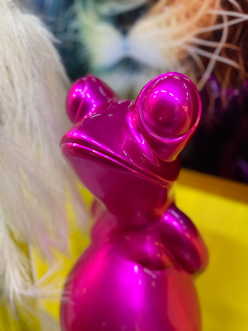 Skulptur Figur " Frosch " pink metallic Sockel aus Marmor Höhe 68cm Handgefertigt