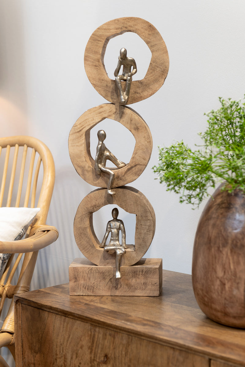 Figur Skulptur DENKER RINGE Mango Holz Geschenk Dekoration Höhe 59cm