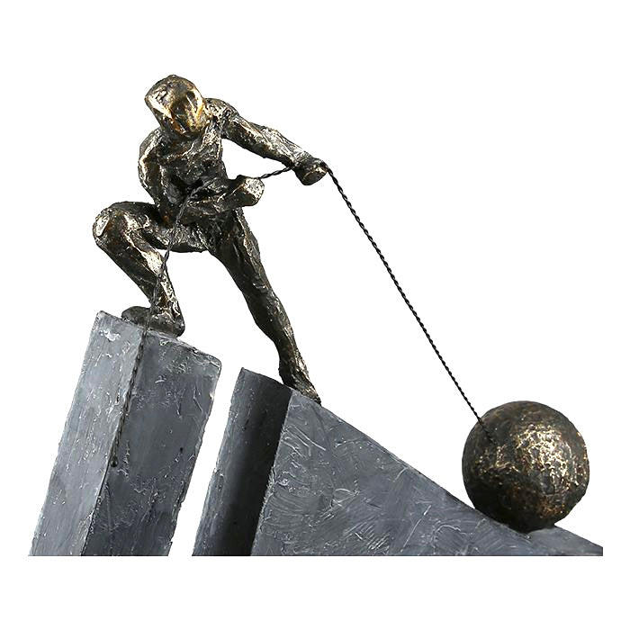 Inspirerend gildebeeld "Don't give up" in bronskleur met grijze steen en spreukhanger