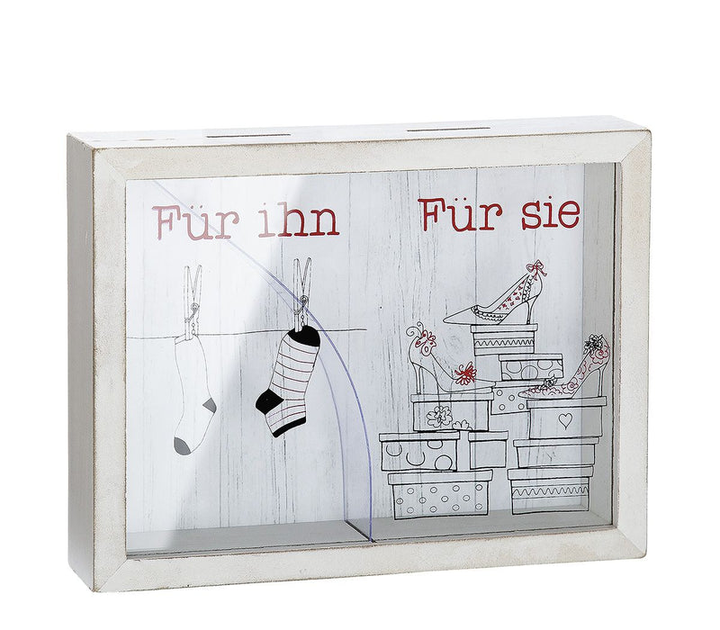 Money box MDF piggy bank money box "For him + for her" with window