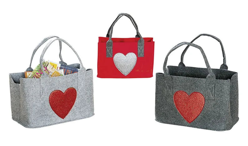 Vilten tas hart glitter shopper draagtas, handtas, cadeau, boodschappentas, romantisch, hartliefhebbers 40cm vilt