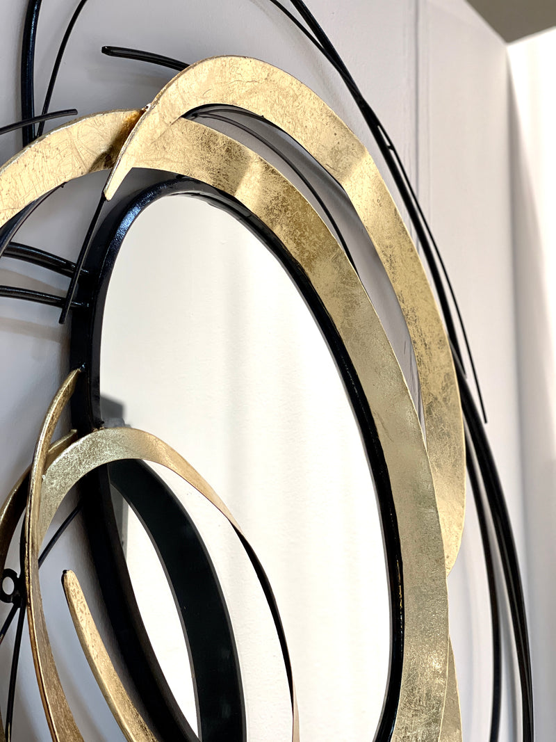 Metall Wanddeko Elegante schwarz/goldfarben, mit Spiegelelement 115cm