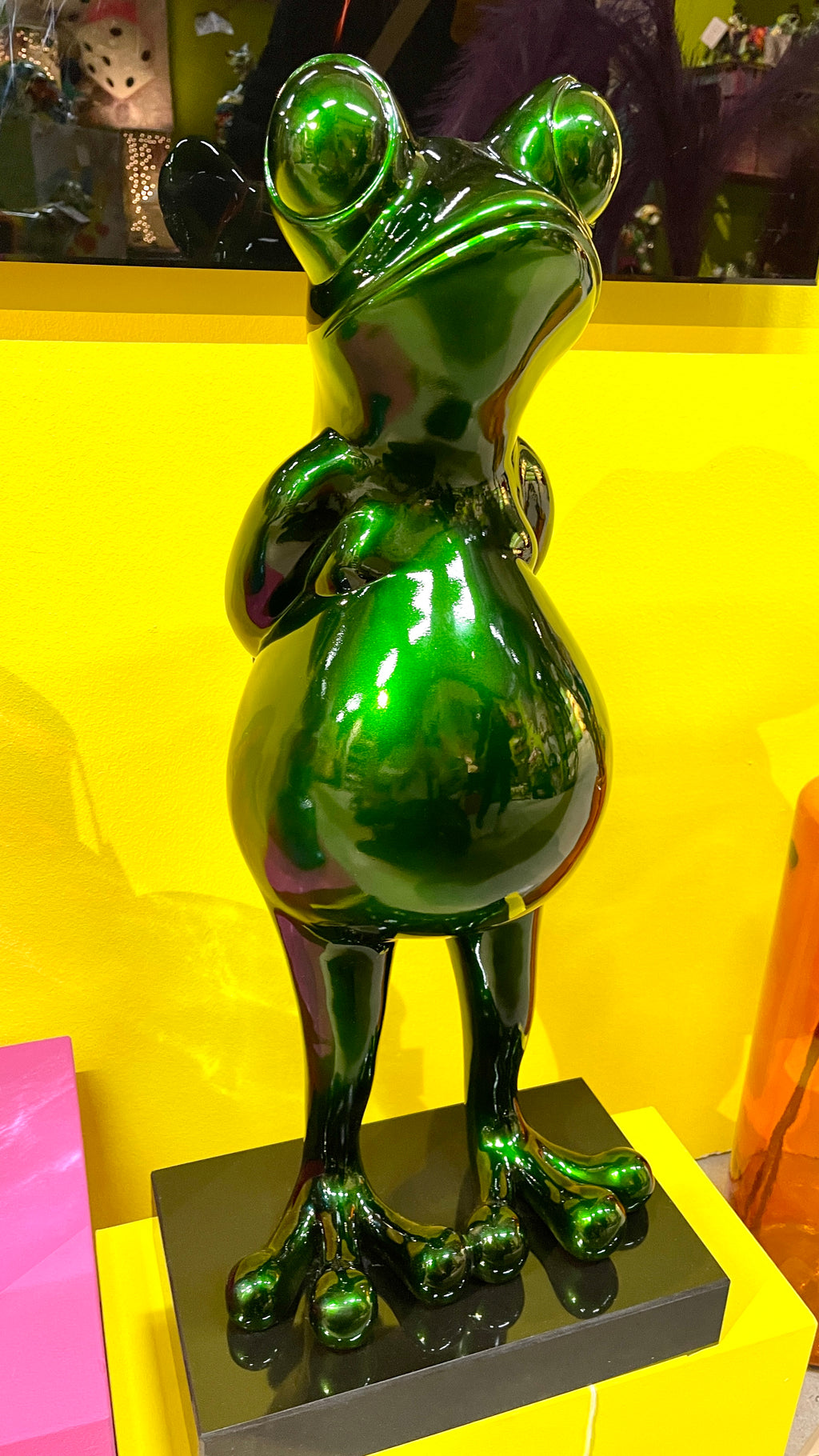 Casablanca by Gilde Sculpture Frog Green Metallic Height 68cm Handmade