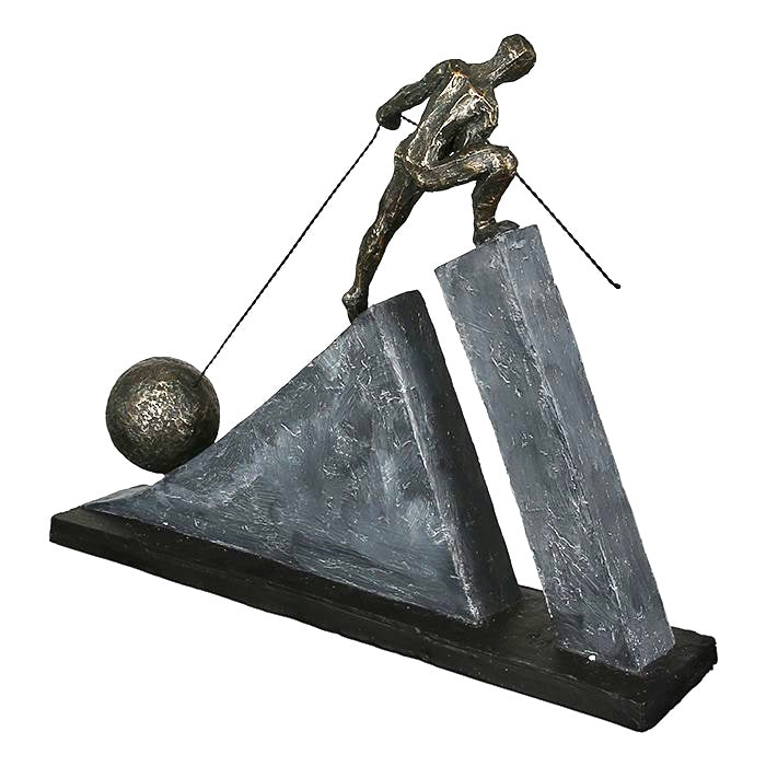 Inspirerend gildebeeld "Don't give up" in bronskleur met grijze steen en spreukhanger