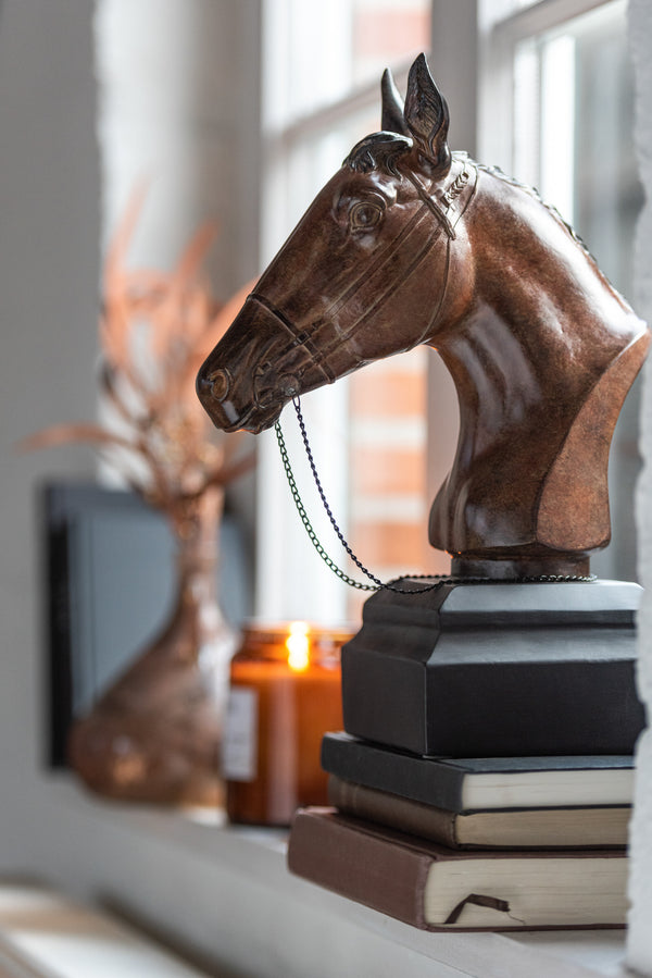 Skulptur Pferd Deko, Vintage Deko Pferdekopf, Deko Pferd Figur in Braun aus Polyresin, antike Deko, Statue Pferd als Pferde Mädchen Geschenk, Tischdeko und Wohnzimmer Deko, 35,5 cm hoch