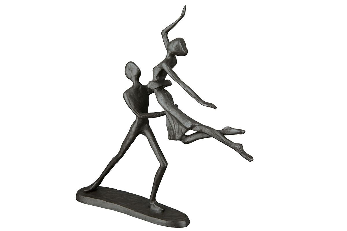 Exclusief handgemaakt design sculptuur danspaar van gebruineerd ijzer hoogte 17,5 cm dans met opheffend figuur liefdesgeschenk danspaar