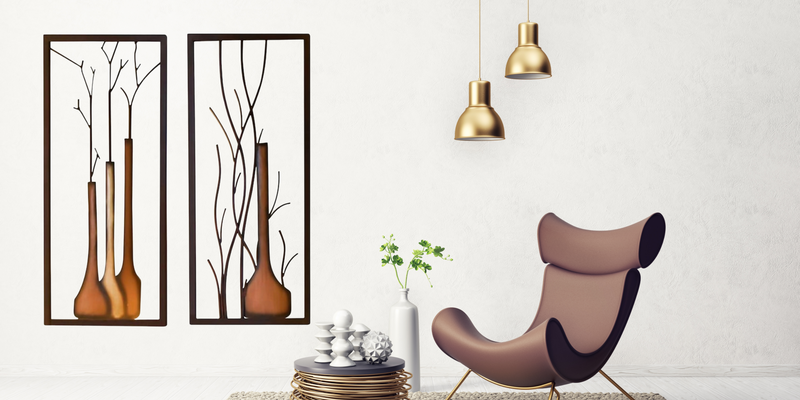 Wandbilder Vase Deko Metallbild 2-teiliges Set 80 cm schwarz braun