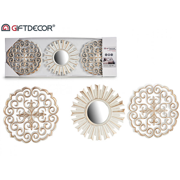 Mex set van 3 decoratieve wandspiegels Ø 25 cm spiegel wanddecoratie wanddecoratie landhuis oosterse stijl goud/wit