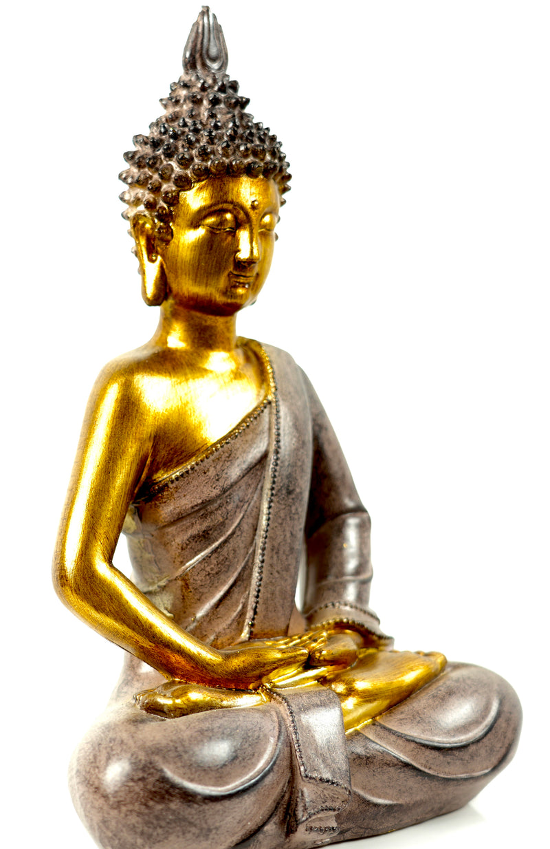 Buddha Figur Yoga Meditation in Gold / Grau Höhe 26cm