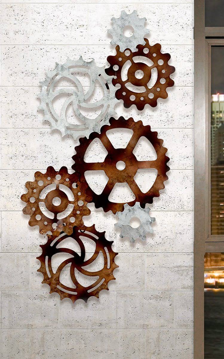 GILDE wall decoration gears - copper-silver - H. 54cm x W. 109cm